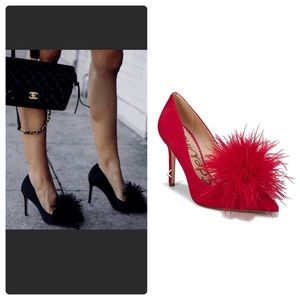 Sam Edelman Haida Red Feather PomPom Heels Sz 8